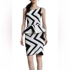 Alice + Olivia Black/White Monaco Crochet Peplum Dress Size Medium